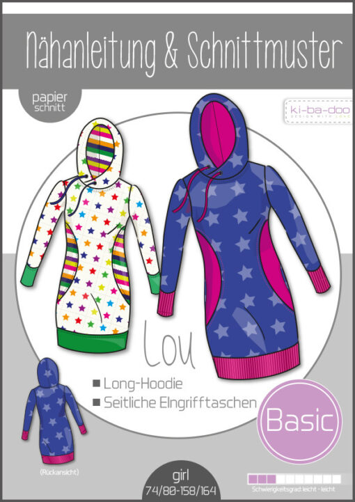 Schnittmuster Kibadoo Kinder Long Hoodie Lou 74 bis 164