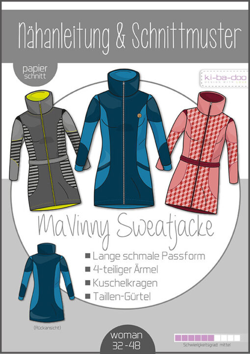 Schnittmuster Kibadoo Damen Sweatjacke MaVinny 32 bis 48