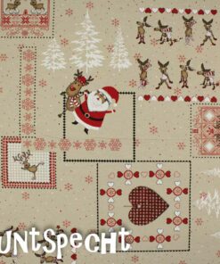 Dekostoff Weihnachtsmann und Rentiere